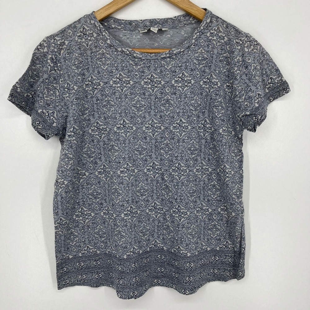 Lucky Brand Womens Blue Medallion Tile Print Short Sleeve Crew Neck T-Shirt S